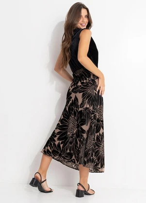 Farm - Saia Midi Devore Lia Flor Bege - FARM