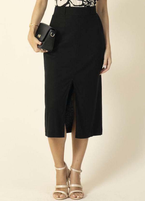 Gris - Saia Midi Elegante com Fenda Preto