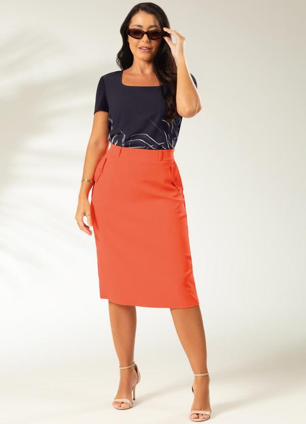 Cativa - Saia Midi em Alfaiataria Fresh Laranja 2