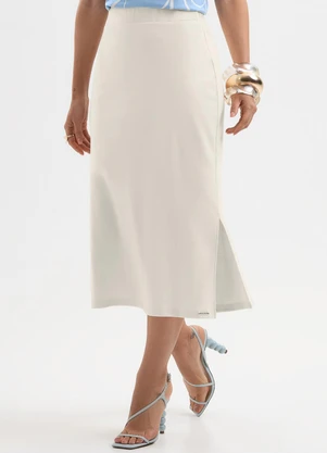 Cativa - Saia Midi em Algodão Off-White - CATIVA