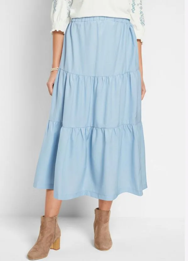 Outlet - Saia Midi em Camadas Azul Claro