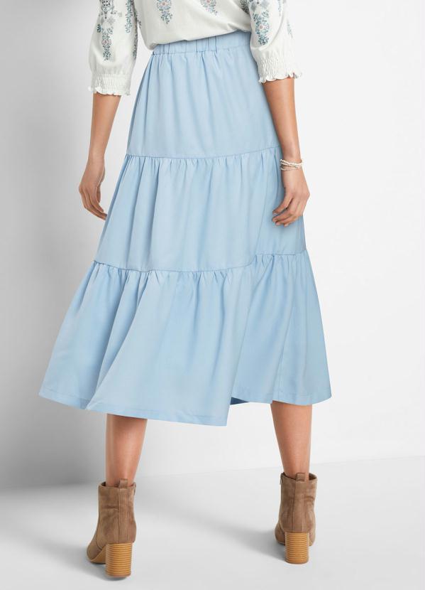 Outlet - Saia Midi em Camadas Azul Claro 2