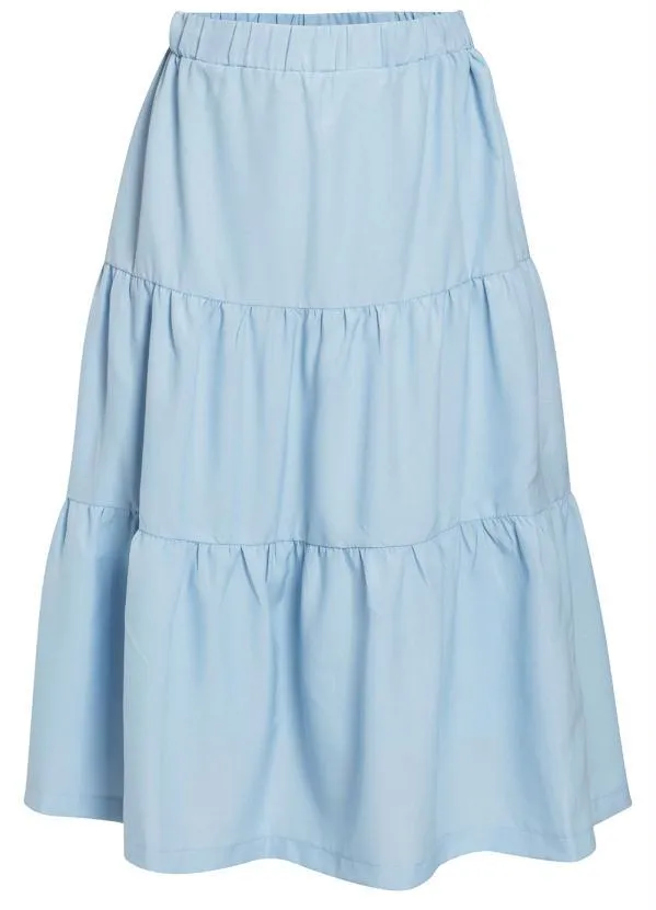 Queima Estoque - Saia Midi em Camadas Azul Claro 4