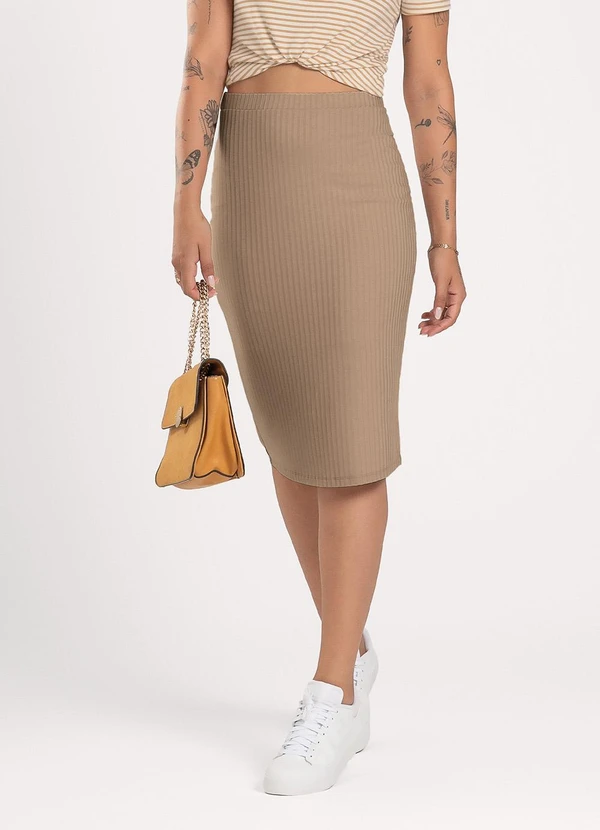 Cativa - Saia Midi em Canelado Marrom Claro 2