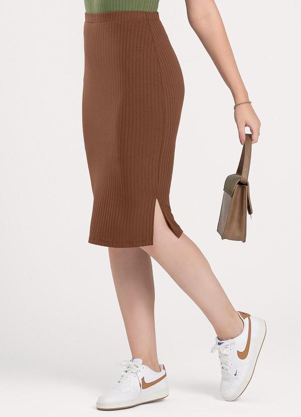 Cativa - Saia Midi em Canelado Marrom Escuro 2