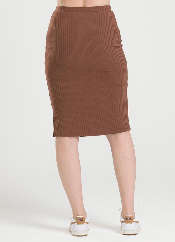 Cativa - Saia Midi em Canelado Marrom Escuro 3