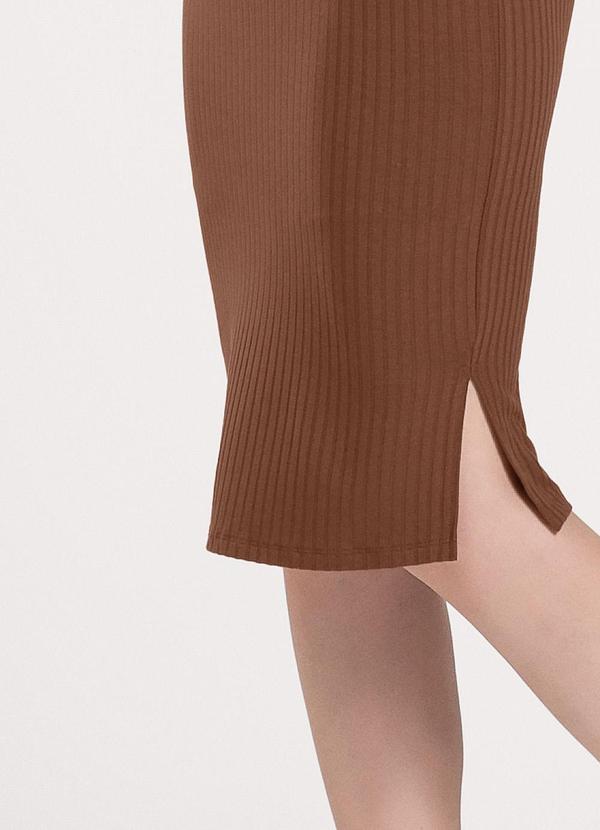 Cativa - Saia Midi em Canelado Marrom Escuro 5