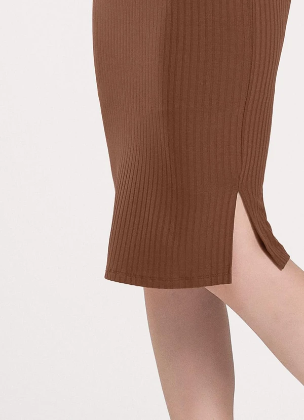 Cativa - Saia Midi em Canelado Marrom Escuro 5