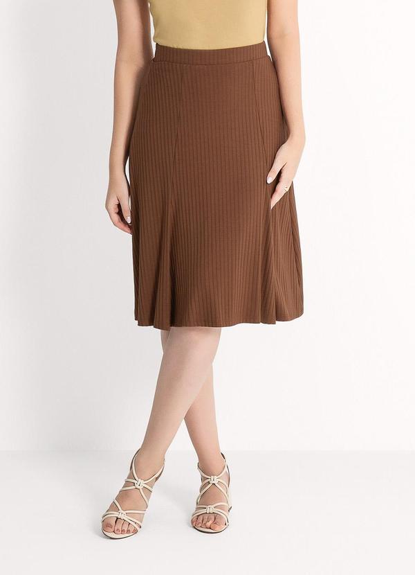 Habana - Saia Midi em Canelado Marrom Escuro