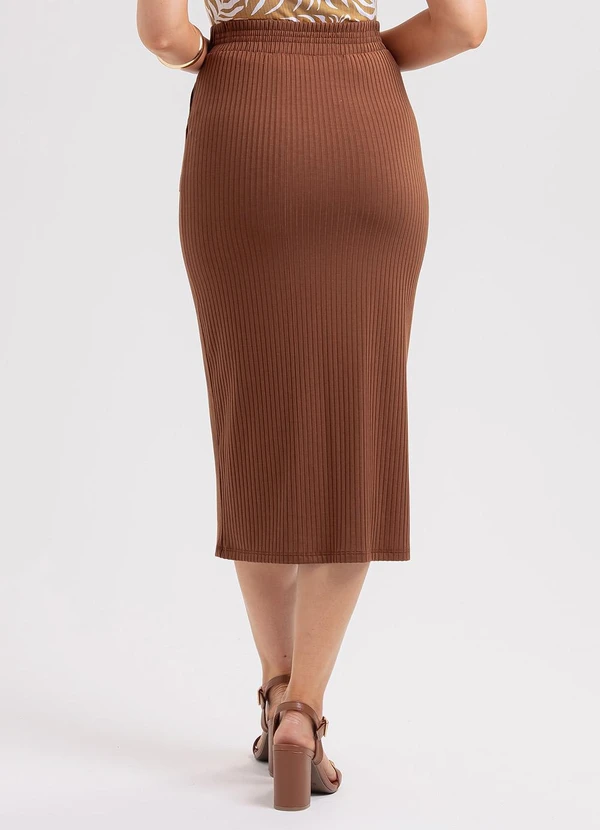 Habana - Saia Midi em Canelado  Marrom 3