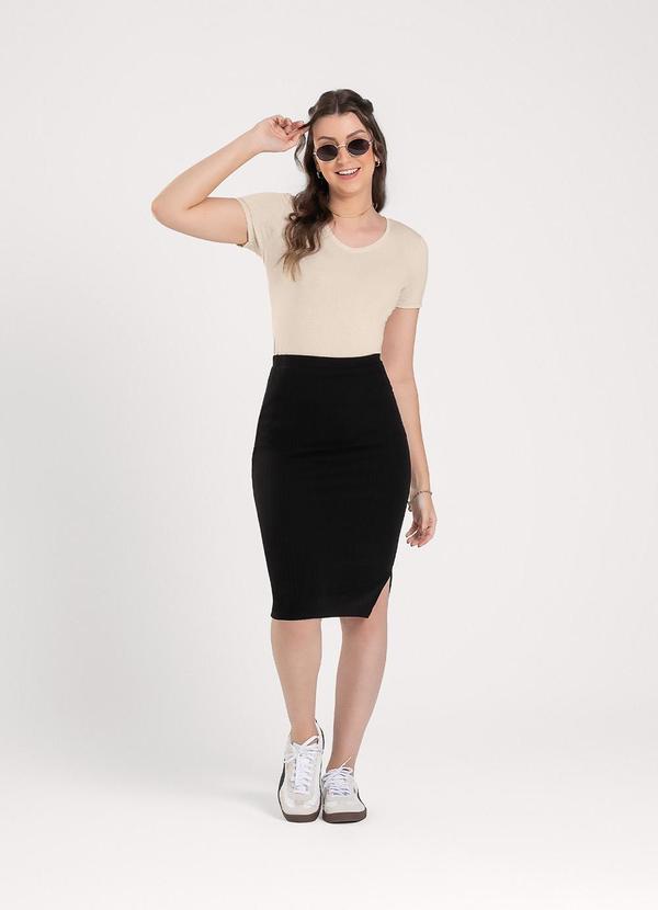 Cativa - Saia Midi em Canelado Preto 1
