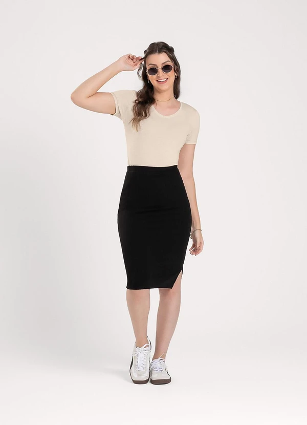 Cativa - Saia Midi em Canelado Preto