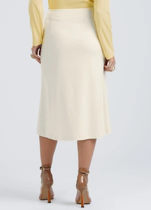 Gris - Saia Midi em Linho  Bege - GRIS