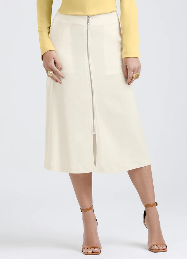 Gris - Saia Midi em Linho Bege
