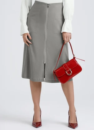 Gris - Saia Midi em Linho  Cinza - GRIS