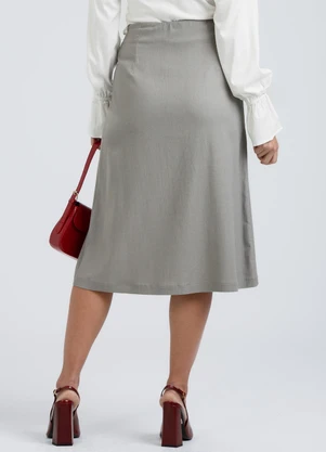 Gris - Saia Midi em Linho  Cinza - GRIS