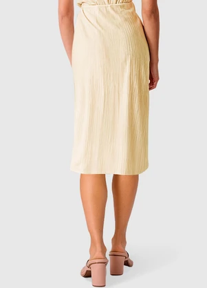 Malwee - Saia Mídi em Malha Linho Off White - MALWEE
