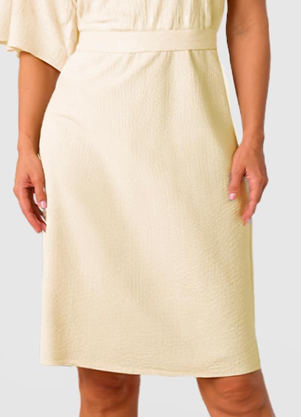 Malwee - Saia Mídi em Malha Linho Off White