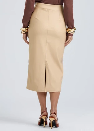 Gris - Saia Midi em Material Sintético Marrom Claro - GRIS