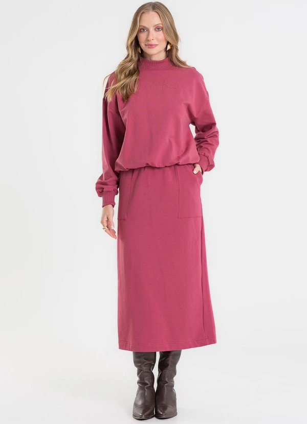 Rovitex - Saia Midi em Molecotton com Fenda Vermelho 2