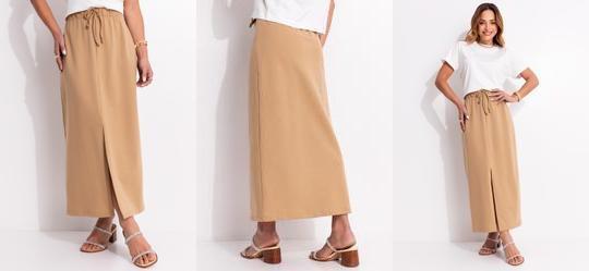 Saia Midi em Moletinho Bege