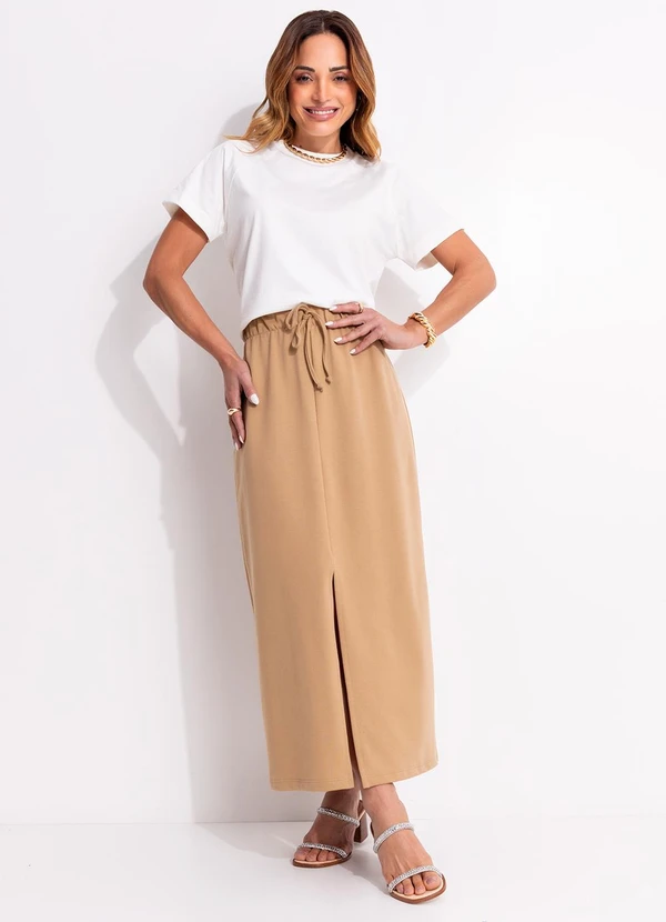 Multimarcas - Saia Midi em Moletinho Bege 3