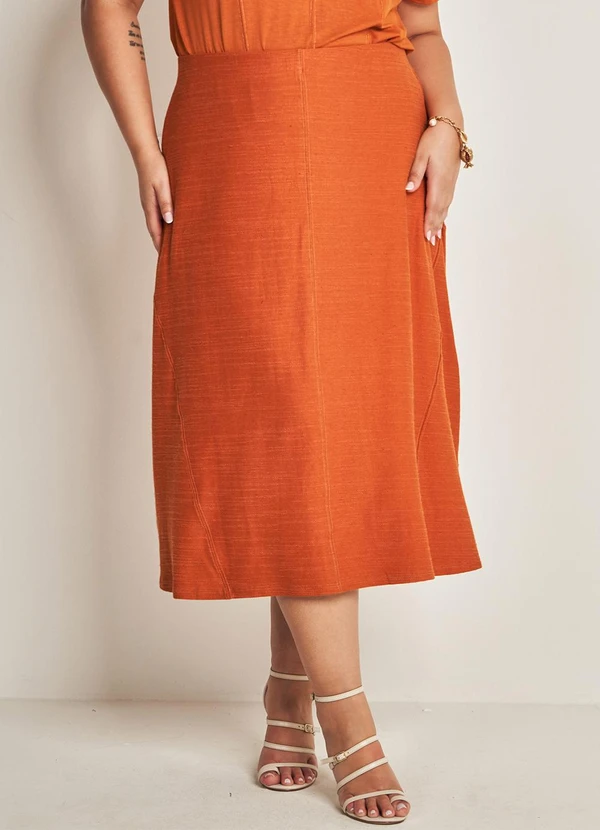 Doce Trama - Saia Midi em Moletinho Viscolinho Laranja