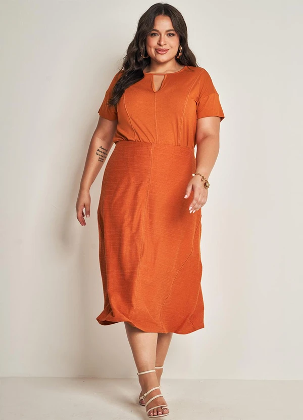 Doce Trama - Saia Midi em Moletinho Viscolinho Laranja 3