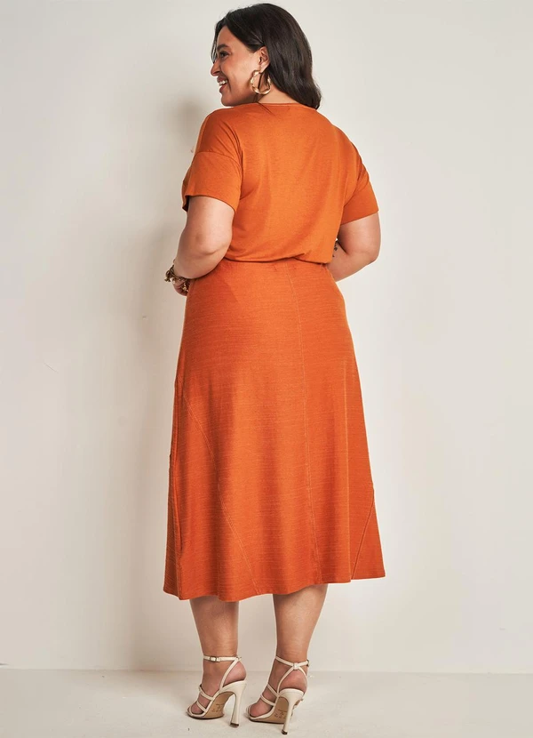 Doce Trama - Saia Midi em Moletinho Viscolinho Laranja 4