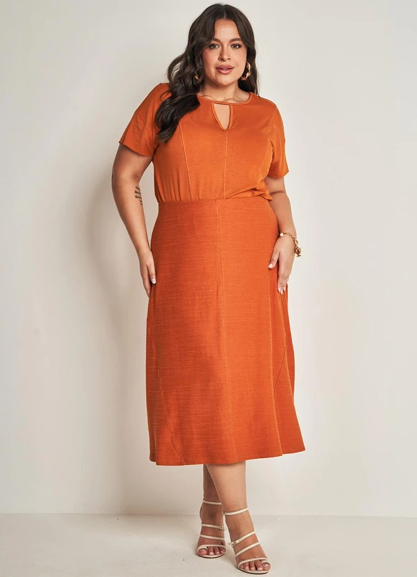 Doce Trama - Saia Midi em Moletinho Viscolinho Laranja 5