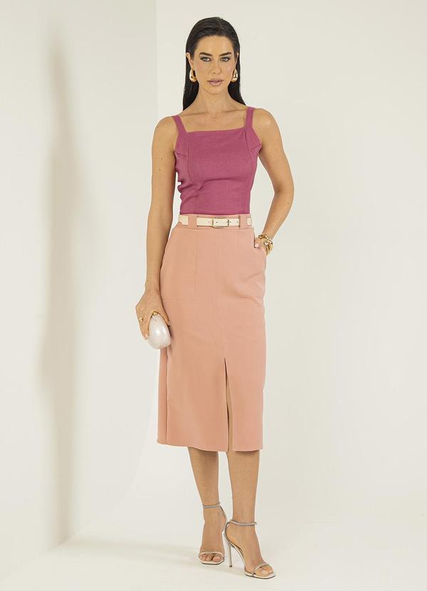 Gris - Saia Midi em Tecido Alfaiataria Rosa 3