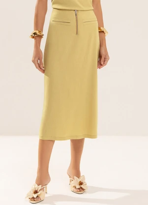 Gris - Saia Midi em Tecido com Linho Amarelo - GRIS