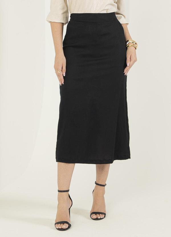 Gris - Saia Midi em Tecido em Linho Preto