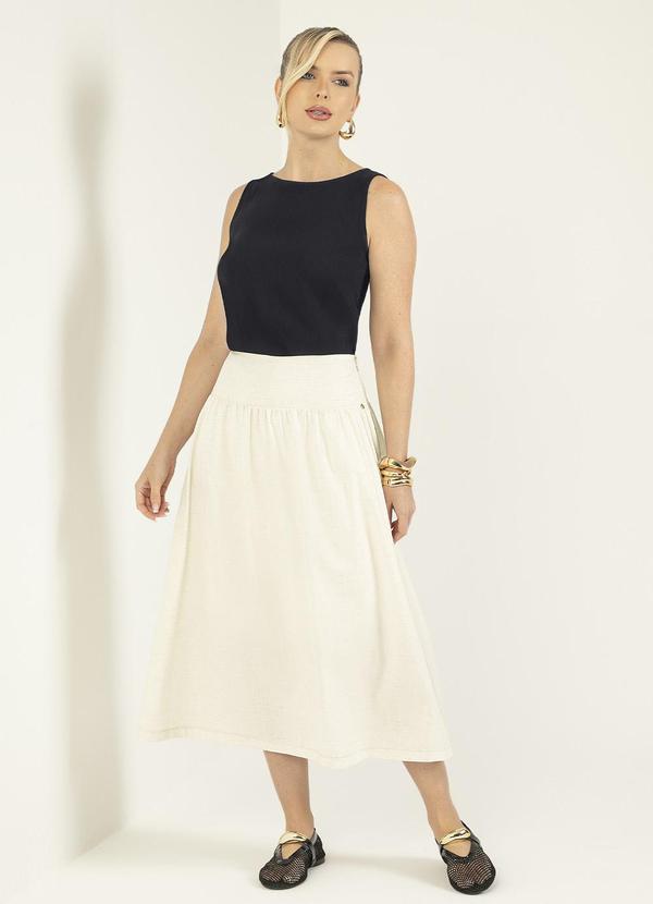 Gris - Saia Midi em Tecido Fluído Off White 3