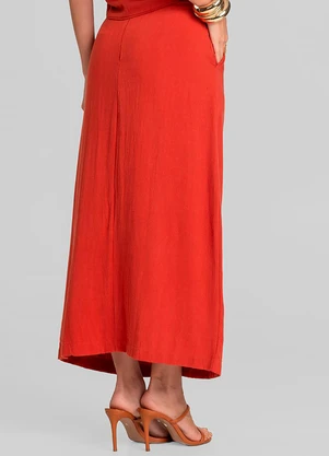 Dianna - Saia Midi em Tecido Linho Laranja - DIANNA