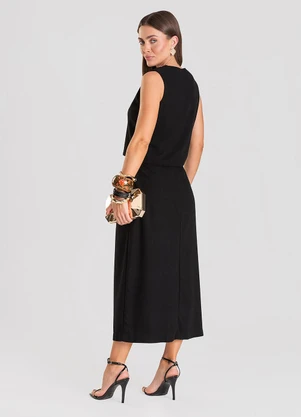 Dianna - Saia Midi em Tecido Linho Preto - DIANNA