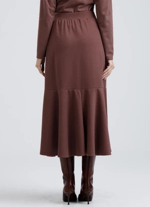Gris - Saia Midi em Tecido Texturizado Marrom Escuro - GRIS