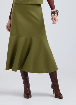 Gris - Saia Midi em Tecido Texturizado Verde - GRIS