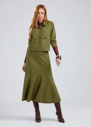 Gris - Saia Midi em Tecido Texturizado Verde - GRIS