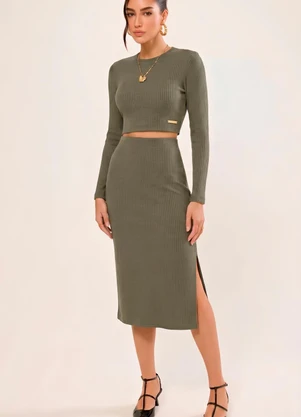 Naguchi - Saia Midi em Tricot Verde Floresta - NAGUCHI