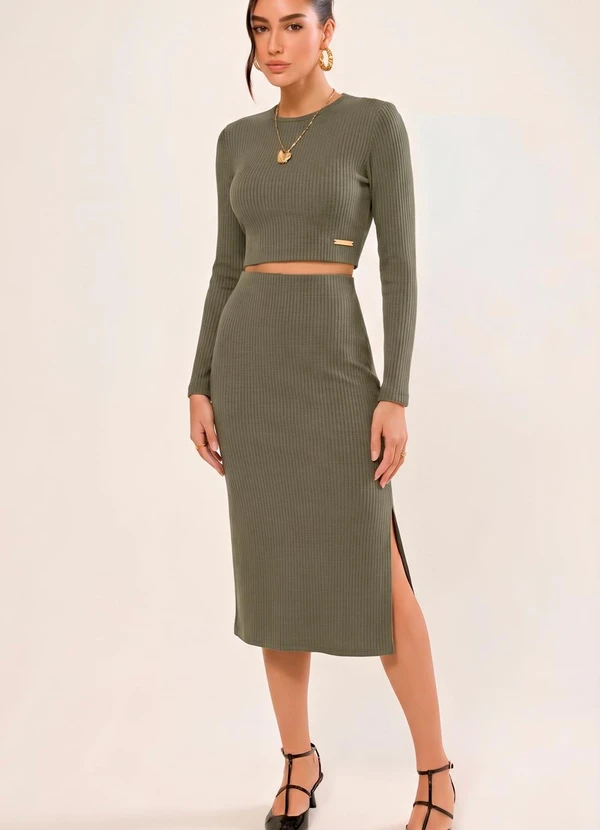Naguchi - Saia Midi em Tricot Verde Floresta