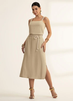 Gris - Saia Midi em Viscose Bege - GRIS