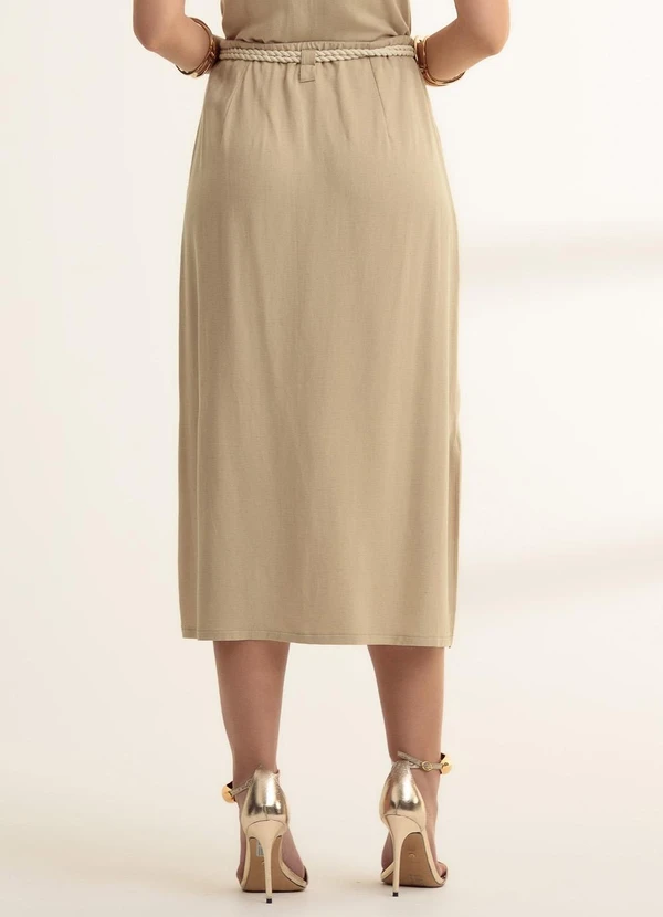 Gris - Saia Midi em Viscose Bege 3