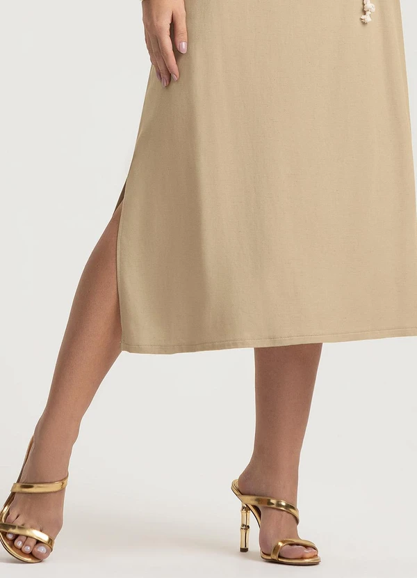 Gris - Saia Midi em Viscose Bege 4