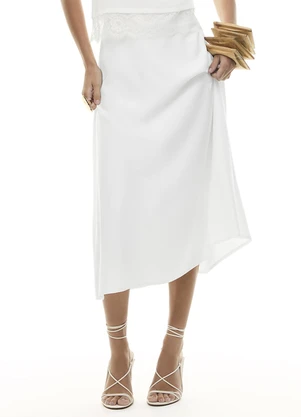Gris - Saia Midi em Viscose Branco - GRIS