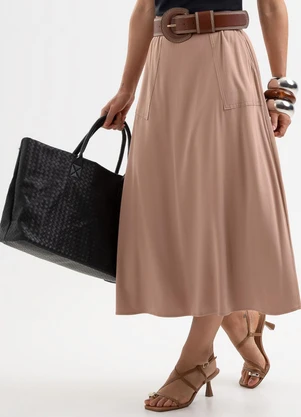 Cativa - Saia Midi em Viscose com Elastano Marrom - CATIVA