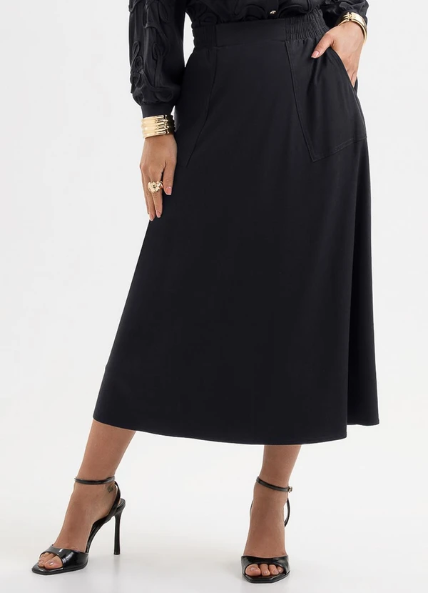Cativa - Saia Midi em Viscose com Elastano Preto