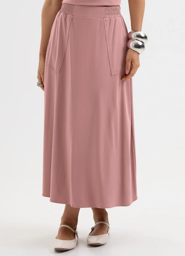 Cativa - Saia Midi em Viscose com Elastano Rosa