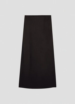 Cereja Rosa - Saia Midi em Viscose com Fenda Lateral Preto - CEREJA ROSA
