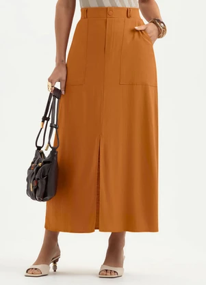 Cativa - Saia Midi em Viscose Laranja Escuro - CATIVA